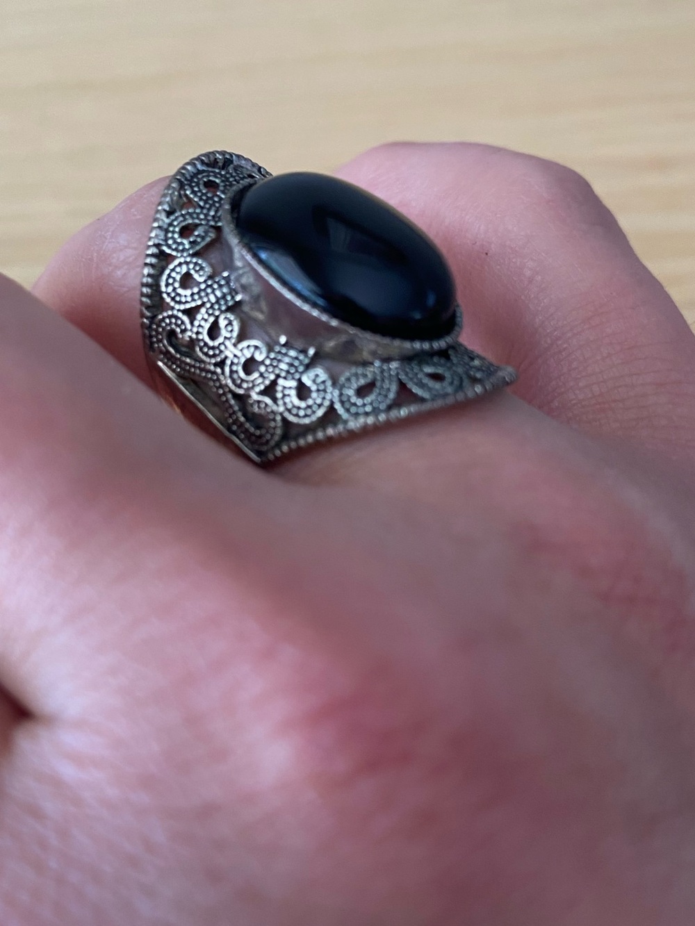 925 Sterling Silver Black Onyx Ring Vintage Style Statement Ring Size 5.5/6 - Picture 3 of 6